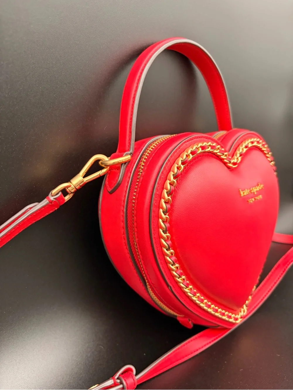 Kate Spare New York Amour 3D Heart Leather Crossbody Lingonberry Handbag Purse